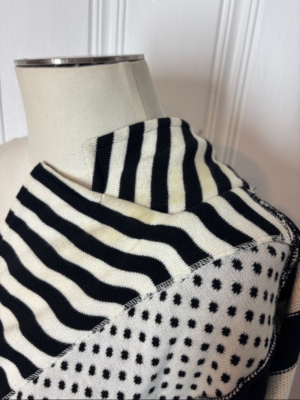 BETTY BARCLAY Polka Dot & Stripe Knit Cardigan 100% Cotton | Size EU 36 / US 6 - Picture 8 of 11